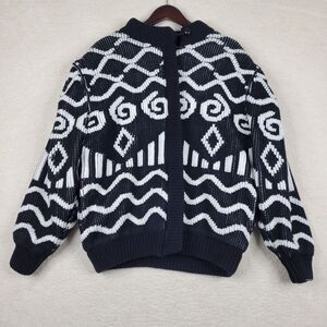 Vintage Cherry Stix Jacket Womens‎ Black Medium Long Sleeve Knit 80s Full Zip